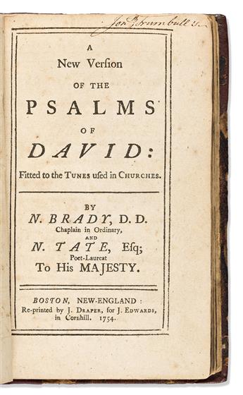 (AMERICAN REVOLUTION.) Jonathan Trumbulls manuscript family register, in a Boston printing of the Psalms of David.